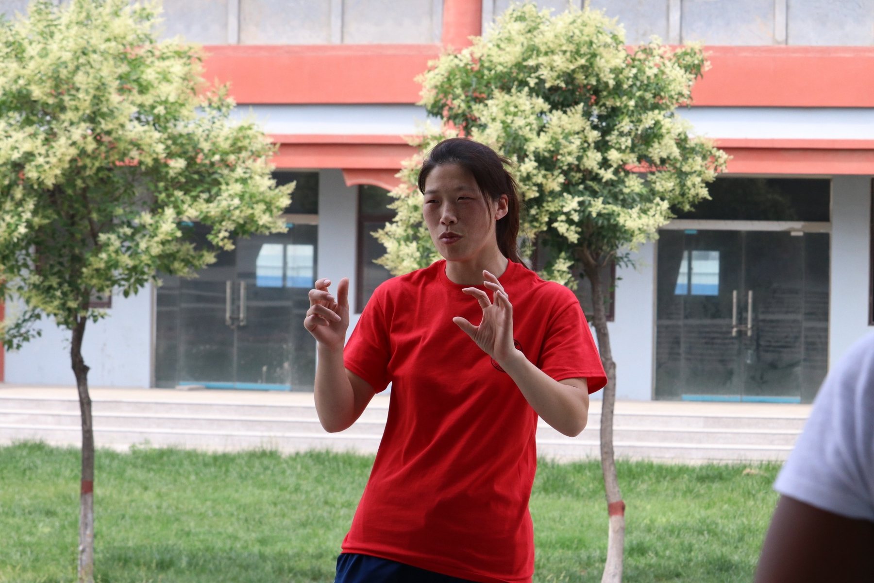 Master Chen Huixian demonstrating a martial transition in Chenjiagou